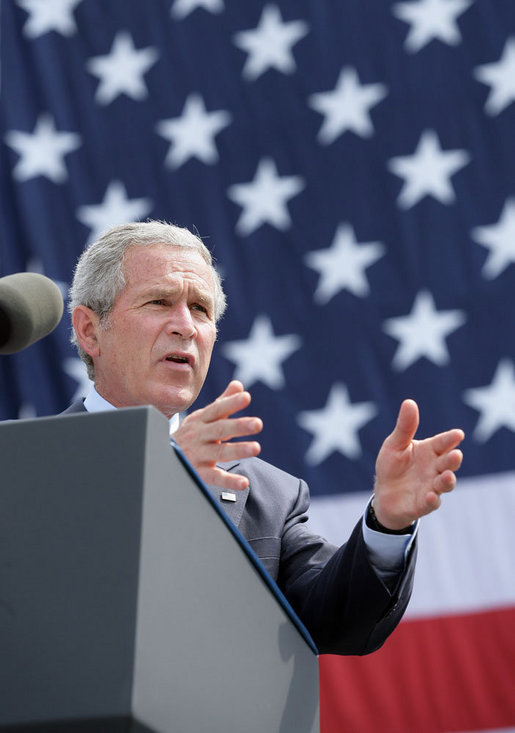 President George W. Bush delivers remarks on comprehensive immigration reform Tuesday, May 29, 2007, during a visit to the Federal Law Enforcement Training Center in Glynco, Ga. Said the President, "We have a mission, a vital mission, and that's to protect our country. And it gives me great confidence when I meet you to tell the American people there's a lot of decent souls doing everything they can to provide security for the American people. So, thanks." White House photo by Eric Draper