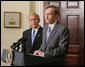 President George W. Bush listens as former Deputy Secretary of State Robert B. Zoellick addresses members of the media Wednesday, May 30, 2007, in the Roosevelt Room at the White House following President Bush’s nomination of Zoellick to be the new president at the World Bank. White House photo by Chris Greenberg