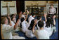 Mrs. Laura Bush meets with the 15 Scripps National Spelling Bee Championship finalists during an ABC television taping at the White House Thursday, May 31, 2007, to be aired on ABC during the final round of the Scripps National Spelling Bee Thursday evening. White House photo by Shealah Craighead