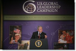 President George W. Bush addresses the United States Global Leadership Campaign Thursday, May 31, 2007, at the Ronald Reagan Building and International Center in Washington, D.C. "This is a fine organization and it's an important organization," said President Bush. "It's rallying businesses and non-governmental organizations and faith-based and community and civic organizations across our country to advance a noble cause, ensuring that the United States leads the world in spreading hope and opportunity." White House photo by Chris Greenberg