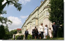 Mrs. Laura Bush and Mrs. Livia Klausova, First Lady of Czech Republic, tour the gardens of Prague Castle Tuesday, June 5, 2007, at Prague Castle in Prague, Czech Republic. White House photo by Shealah Craighead