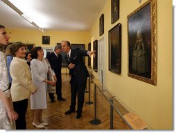 Mrs. Laura Bush and Mrs. Livia Klausova, First Lady of Czech Republic, are led on a tour of the newly renovated Lobkowicz Palace by Prince William Lobkowics Tuesday, June 5, 2007, at Prague Castle in Prague, Czech Republic. White House photo by Shealah Craighead