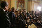 President George W. Bush, joined by Senate Minority leader Sen. Mitch McConnell and Sen. Trent Lott, foreground-left, addresses members of the media at the U.S. Capitol Tuesday, June 12, 2007, following his meeting with Senate Republican leaders and lunch with the Senate's Republican membership to ask their support for immigration reform legislation. White House photo by Joyce N. Boghosian