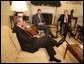 President George W. Bush meets with White House Counselor Dan Bartlett, left, and Ed Gillespie in the Oval Office Wednesday, June 13, 2007. In announcing Mr. Gillespie as his new Counselor, President Bush said, "When Dan told me that he was going to leave the White House so he could spend more time with his three young children and his wife, I never thought I'd be able to find somebody that could possibly do as good a job as he has done. I'm fortunate that Ed Gillespie has agreed to join the administration." White House photo by Eric Draper