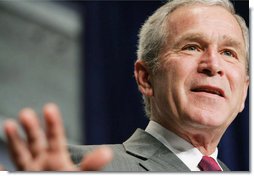 President George W. Bush gestures as he addresses his remarks on comprehensive immigration reform Thursday, June 14, 2007, speaking to members of the Associated Builders and Contractors organization at the Capitol Hilton Hotel in Washington, D.C. White House photo by Chris Greenberg