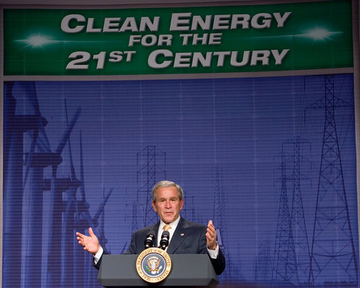 President George W. Bush delivers his remarks on energy initiatives following his tour of the Browns Ferry Nuclear Plant in Athens, Ala., Thursday, June 21, 2007. Speaking about the energy needs of the nation President Bush said, “Nuclear power is America’s third leading source of electricity. It provides nearly 20 percent of our country’s electricity. Nuclear power is clean. It’s clean, domestic energy.” White House photo by Chris Greenberg