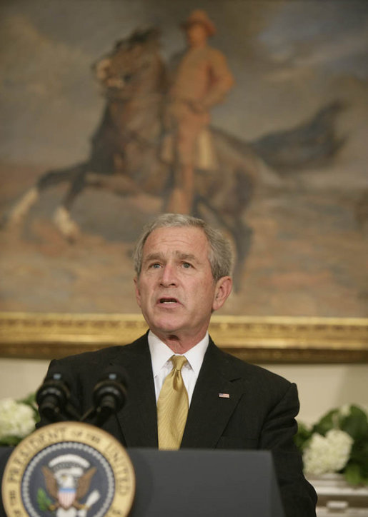 President George W. Bush delivers his remarks on health care initiatives Wednesday, June 27, 2007 in the Roosevelt Room of the White House, including legislation in Congress regarding the expansion of the State Children's Health Insurance Program. White House photo by Joyce N. Boghosian