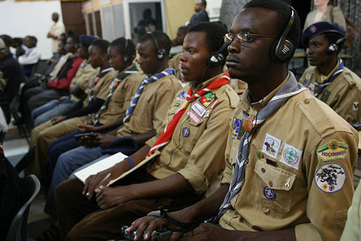 Members of the audience listen to the interpreted words of Mrs. Laura Bush as she address the Inter-Religious Campaign against Malaria, Wednesday, June 27, 2007, at the Maput Seminary in Maputo, Mozambique. White House photo by Shealah Craighead