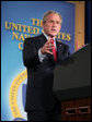 President George W. Bush addresses his remarks on national security and the war in Iraq at the Naval War College in Newport, R.I., Thursday, June 28, 2007, saying "With the help of our troops, the Iraqi security forces are growing in number, they are becoming more capable, and coming closer to the day when they can assume responsibility for defending their own country." White House photo by Eric Draper