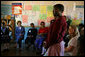 Mrs. Laura Bush and Ms. Jenna Bush meet with educators and student at Regiment Basic School Thursday, June 28, 2007, in Lusaka, Zambia. Of the 1,200 students at the school, 300 are orphans. After meeting with the students and watching skits and song performances, Mrs. Bush addressed the press saying, "I just met with a group of girls who are receiving scholarships, some of them are orphan girls, orphans because their parents died of AIDS, and they're receiving scholarships from PEPFAR, the President's Emergency Plan for Aids Relief." White House photo by Shealah Craighead