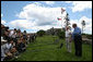 President George W. Bush talks to the members of the media during a press availability with Russia's President Vladimir Putin after their meeting Monday, July 2, 2007, in Kennebunkport, ME. White House photo by Eric Draper