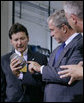 President George W. Bush is shown alternative fuel development technology Tuesday, July 10, 2007, during his visit to GrafTech International, Ltd. in Parma, Ohio. GrafTech is developing new fuel cell components from natural graphite to increase efficiency and reliability. White House photo by Chris Greenberg