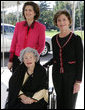 Mrs. Laura Bush welcomes former First Lady Lady Bird Johnson and her daughter, Lynda Johnson Robb, on their visit to the White House Oct. 19, 2005. President and Mrs. Bush Mourn the Passing of Lady Bird Johnson White House photo by Krisanne Johnson