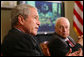 President George W. Bush speaks to members of the media at a meeting with members of his National Security team Friday, July 13, 2007, in the Roosevelt Room at the White House during a video teleconference with Iraq Provincial Recontsruction Team Leaders, Embedded Provincial Reconstruction Team Leaders and Brigade Combat Commanders. White House photo by Eric Draper