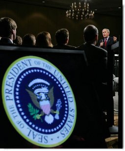 President George W. Bush addresses the audience at the Gaylord Opryland Resort and Convention Center Thursday, July 19, 2007 in Nashville, Tenn., stressing the importance of fiscal responsibility. White House photo by Chris Greenberg