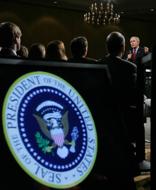 President George W. Bush addresses the audience at the Gaylord Opryland Resort and Convention Center Thursday, July 19, 2007 in Nashville, Tenn., stressing the importance of fiscal responsibility. White House photo by Chris Greenberg