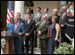 President George W. Bush, joined by veterans and military families, discusses the Global War on Terror in the Rose Garden Friday, July 20, 2007. During his statement, the President quoted Air Force Reservist Eric Egland saying, "We live in the world's oldest democracy and have been blessed with the strength to protect our freedoms and to help others who seek the same." White House photo by David Jolkovski