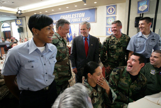 President George W. Bush spends time meeting with military personnel at a luncheon Tuesday, July 24, 2007, during the President’s visit to Charleston AFB in Charleston, S.C. White House photo by Eric Draper