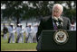 Vice President Dick Cheney delivers his remarks at the Armed Forces Farewell Tribute and Retirement Ceremony for Vice Chairman of the Joint Chiefs of Staff Admiral Edmund P. Giambastiani, Jr., Friday, July 27, 2007, at the United States Naval Academy in Annapolis, Md. "He will always be remembered as one of the military leaders who brought us into the 21st century -- with a clear understanding of this technological age, and an absolute determination to preserve America's competitive advantage in warfare," said the Vice President. "Years into the future, our military will be better, and our nation will be safer, thanks to the skill and foresight of this Navy admiral." White House photo by David Bohrer