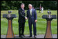 President George W. Bush and British Prime Minister Gordon Brown stand together during their joint press availability Monday, July 30, 2007, at Camp David near Thurmont, Md. "So everybody is wondering whether or not the Prime Minister and I were able to find common ground, to get along, to have a meaningful discussion. And the answer is, absolutely," said President Bush. White House photo by Chris Greenberg