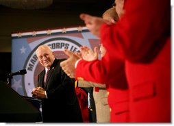 Vice President Dick Cheney receives a welcome, Monday, August 6, 2007, to the 84th National Convention of the Marine Corps League in Albuquerque, N.M. The Marine Corps League is the only federally chartered U.S. Marine Corps-related veterans organization and credits its founding in 1923 to World War I hero, then Major General Commandant John A. Lejeune. White House photo by David Bohrer