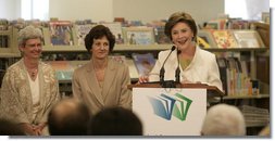 Mrs. Laura Bush delivers remarks at the Westbank Community Library in Austin, Tuesday, August 14, 2007, where the construction of the Laura Bush Community Library was announced. "Libraries have been a part of my life. since my mother first took me to the Midland Public Library when I was a child," said Mrs. Bush. "You can imagine how thrilled I am." White House photo by Shealah Craighead