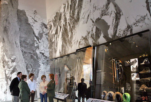 Mrs. Laura Bush tours the The Craig Thomas Discovery and Visitors Center at Grand Teton National Park Aug. 27, 2007, in Moose, Wyo. "Thanks to this center's really terrific space and architecture and state-of-the-art technology, visitors can now learn everything about the Grand Teton's spectacular resources," said Mrs. Bush. White House photo by Shealah Craighead