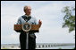 President George W. Bush offers his support in the ongoing rebuilding efforts along the Gulf Coast region, as he speaks Wednesday, Aug. 29, 2007, to the residents of Bay St. Louis, Miss., marking the second anniversary of Hurricane Katrina. White House photo by Chris Greenberg