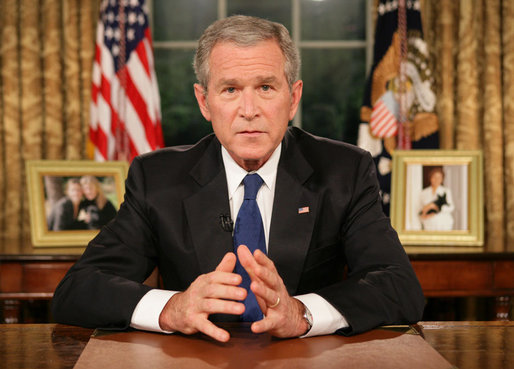 President George W. Bush concludes his address to the nation from the Oval Office Thursday evening, Sept. 13, 2007. Supporting the recommendations issued in a report from General David Petraeus, President Bush said, "Now, because of the measure of success we are seeing in Iraq, we can begin seeing troops come home." White House photo by Eric Draper