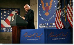 Vice President Dick Cheney delivers remarks on the war in Iraq Friday, Sept. 14, 2007, at the Gerald R. Ford Presidential Library and Museum in Grand Rapids , Mich. White House photo by David Bohrer