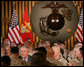 President George W. Bush talks with U.S. Marines during his lunch visit to The Basic School at Quantico Marine Corps Base Friday, Sept.14, 2007 in Quantico, Va. White House photo by Chris Greenberg