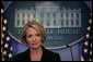 Dana Perino listens to a reporter's question Monday, Sept. 17, 2007, in the James S. Brady Briefing Room, during her first briefing since being named White House Press Secretary. Ms. Perino replaced Tony Snow, who stepped down last week. White House photo by Chris Greenberg