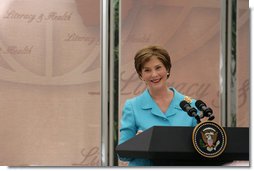 Mrs. Laura Bush speaks during a luncheon on global health and literacy Tuesday, Sept. 24, 2007, at the Pierpont Morgan Library in New York. "Over the last five years, Afghanistan's primary-school enrollment rate has increased by more than 500 percent. At the same time, Afghanistan's infant and child mortality rate has dropped nearly 20 percent," said Mrs. Bush citing an important example of how education and children's health are intertwined. "Just a few years of increased school enrollment have produced these promising advances in children's health." White House photo by Shealah Craighead