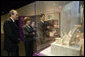 Mrs. Laura Bush visits the exhibit First Ladies: Political Role and Public Image at the National Constitution Center Monday, Oct. 1, 2007, in Philadelphia. Pictured with Mrs. Bush are the center's Vice President of Education and Exhibits Dr. Stephen Frank, left, and President and CEO Joseph M. Torsella. The exhibit opens October 5 and runs through December 31, 2007. White House photo by Shealah Craighead