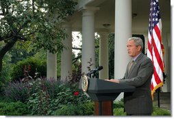 President George W. Bush discusses the reauthorization of the No Child Left Behind Act Tuesday, Oct. 9, 2007, in the Rose Garden. "No Child Left Behind is helping replace a culture of low expectations with a commitment to high achievement for all. And the hard work being done by principals, teachers, parents and students across our country is producing results," said President Bush. White House photo by Grant Miller