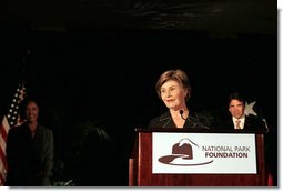 Mrs. Laura Bush addresses the National Park Foundation's Leadership Summit on Partnership and Philanthrophy Sunday, Oct. 14, 2007, in Austin, Texas. "Making sure Americans share that sense of responsibility for our national treasures is central to the National Park Foundation's mission," said Mrs. Bush. "2007 is the 40th anniversary of the National Park Foundation, and this Leadership Summit on Partnership and Philanthropy is a great way to celebrate this milestone." White House photo by Shealah Craighead