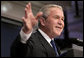 President George W. Bush holds a press conference Wednesday, Oct. 17, 2007, in the James S. Brady Press Briefing Room. "As we saw from the recent Nation's Report Card, the No Child Left Behind Act is getting results for America's children. Test scores are rising. The achievement gap is beginning to close," said President Bush. "And Congress should send me a bipartisan bill that reauthorizes and strengthens this effective piece of legislation." White House photo by Eric Draper