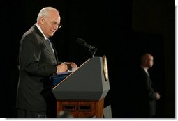 Vice President Dick Cheney delivers remarks at the Washington Institute for Near East Policy's annual Weinberg Founders Conference, Sunday, Oct. 21, 2007, in Lansdowne, Va. The Weinberg Founders Conference brings together scholars, diplomats, journalists and experts from around the globe for nonpartisan discussions on issues surrounding U.S. Middle East policy. White House photo by David Bohrer