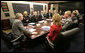 President George W. Bush, joined by Frances Fragos Townsend, Assistant to the President for Homeland Security and Counterterrorism, right; Homeland Security Secretary Michael Chertoff, center-left; and Mike McConnell, Director of National Intelligence, second from left, addresses participants at a meeting on National Strategy for Information Sharing at the White House, Wednesday, Oct. 31, 2007. White House photo by Eric Draper