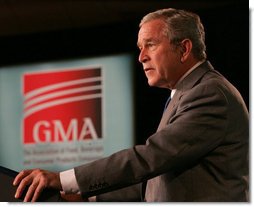 President George W. Bush delivers remarks at the 2007 Grocery Manufactures Association Fall Conference, Wednesday, Oct. 31, 2007, in Washington, D.C. White House photo by Chris Greenberg