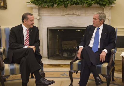 President George W. Bush meets with Prime Minister Recep Tayyip Erdogan of Turkey Monday, Nov. 5, 2007, in the Oval Office. White House photo by Joyce N. Boghosian