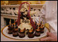 A "Lafayette" cake dessert is served to guests Tuesday evening, Nov. 6, 2007, during the White House dinner in honor of French President Nicolas Sarkozy. The cake honors the 250th anniversary of the birth of French soldier and statesman the Marquis de Lafayette, who was pivitol in America's war for independence. White House photo by Shealah Craighead