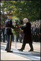 Vice President Dick Cheney lays a wreath at the Tomb of the Unknown Soldier during Veterans Day ceremonies, Sunday, Nov. 11, 2007, at Arlington National Cemetery in Arlington, Va. White House photo by David Bohrer