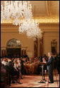 President George W. Bush addresses his remarks at the Secretary of State’s Dinner Monday evening, Nov. 26, 2007 at the State Department in Washington, D.C., welcoming the participants attending the Annapolis Conference. White House photo by Chris Greenberg