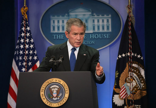 President George W. Bush responds to a question Tuesday, Dec. 4, 2007, during a morning news conference at the White House. White House photo by Joyce N. Boghosian