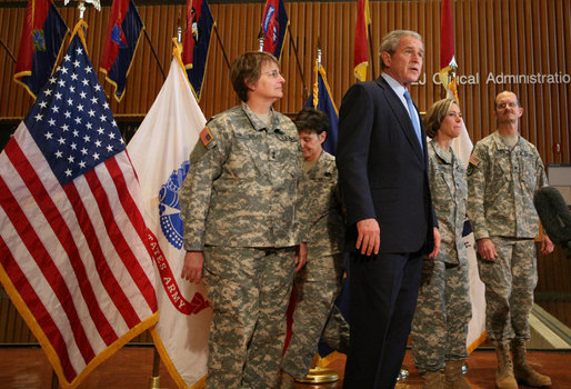 President George W. Bush addresses the media Thursday, Dec. 20, 2007, after visiting with wounded troops at Walter Reed Army Medical Center in Washington, D.C. White House photo by Joyce N. Boghosian