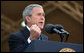 President George W. Bush emphasizes a point as he speaks to troops at Camp Arifjan Saturday, Jan. 12, 2008, in Kuwait. Said the President, "There is no doubt in my mind when history is written, the final page will say: Victory was achieved by the United States of America for the good of the world; that by doing the hard work now, we can look back and say, the United States of America is more secure, and generations of Americans will be able to live in peace." White House photo by Eric Draper