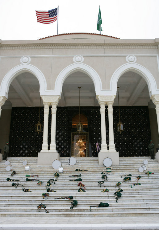 Bagpipes sit on the steps of the Guest Palace in Riyadh, Saudi Arabia Monday, Jan. 14, 2008, as preparations continued for the arrival of President George W. Bush. White House photo by Chris Greenberg