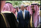 Accompanied by Prince Salman bin Abdul Al-Aziz, right, President George W. Bush greets officials as he arrives Tuesday, Jan. 15, 2008, at Al Murabba Palace in Riyadh. White House photo by Eric Draper