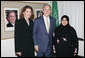 U.S. Ambassador of Protocol Nancy Brinker and President George W. Bush stand with Dr. Samia Al-Amoudi, a breast cancer survivor, after a roundtable discussion with Saudi entrepreneurs Tuesday, Jan. 15, 2008, during the President's visit to Riyadh. White House photo by Chris Greenberg